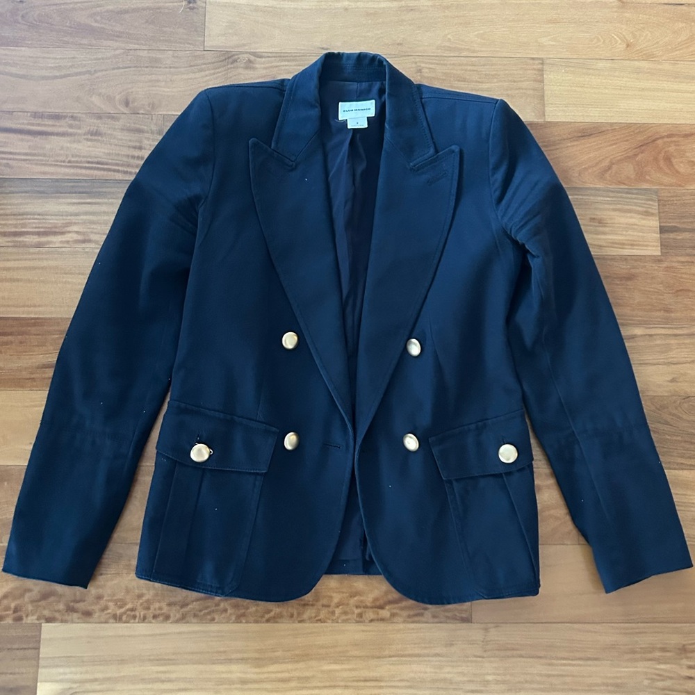 Club Monaco military style jacket navy size 2 buttons need to be sewn back on